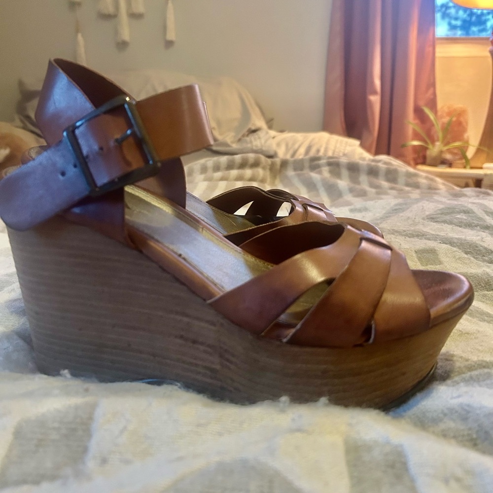 MIA Brown Leather Wedge Sandals
